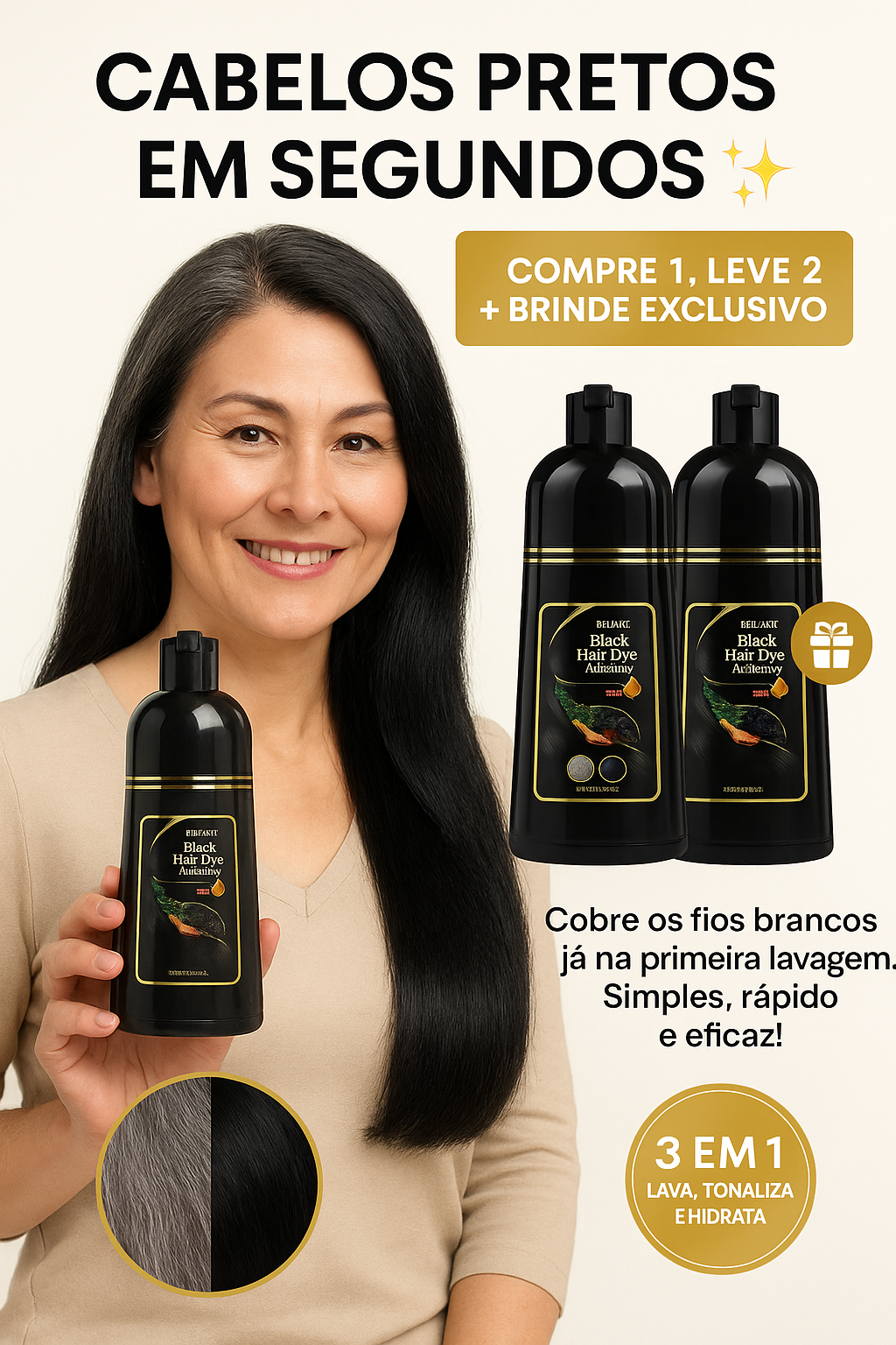 Compre 1 leve 2 - Shampoo Tonalizante Botânico Natural + Pente premium de brinde
