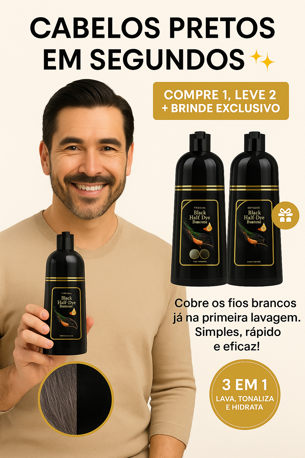 Compre 1 leve 2 - Shampoo Tonalizante Botânico Natural + Pente premium de brinde