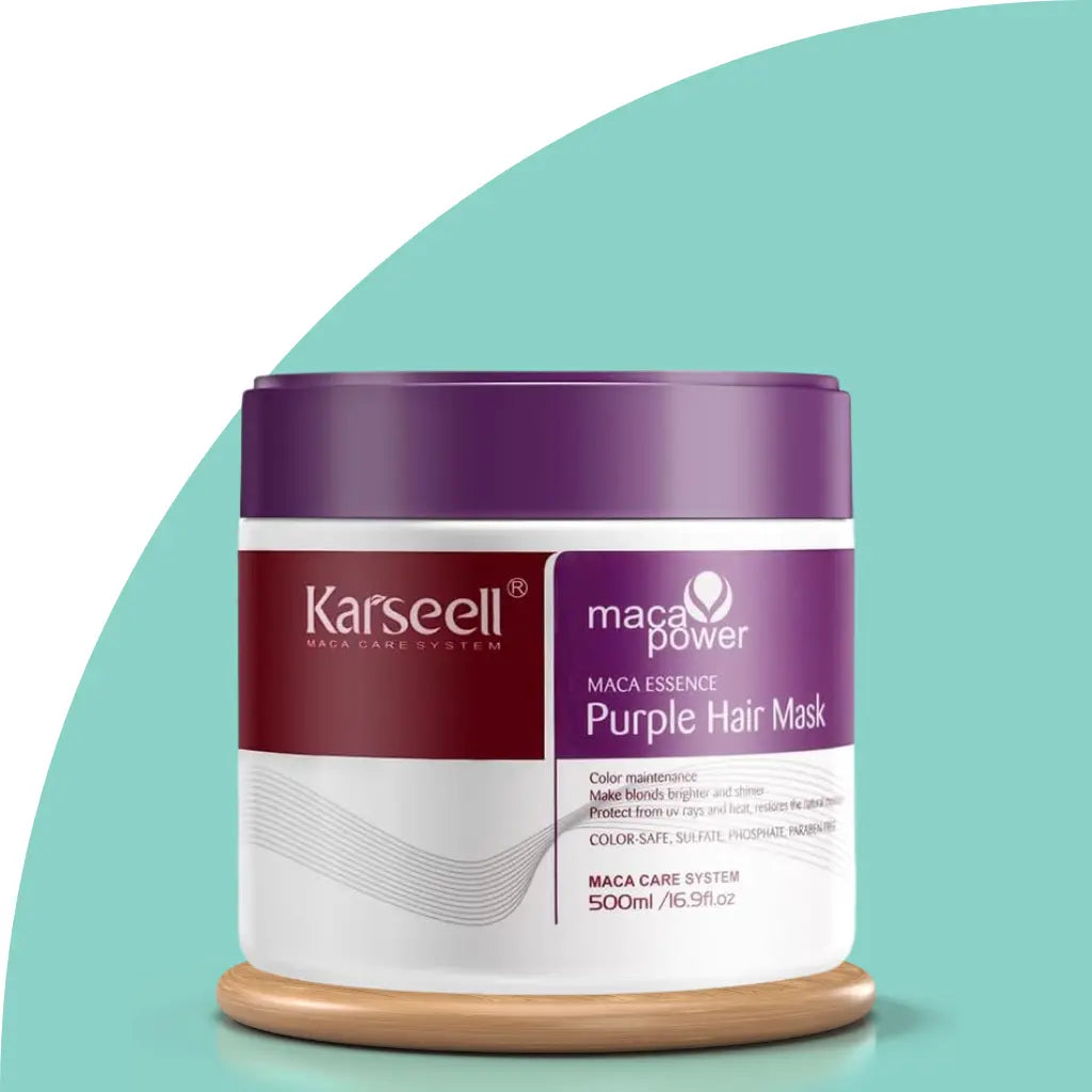 Kit para cabelos loiros - Máscara Karseell Roxa Original 500ml + Óleo de Argan + Touca de Cetim de Brinde