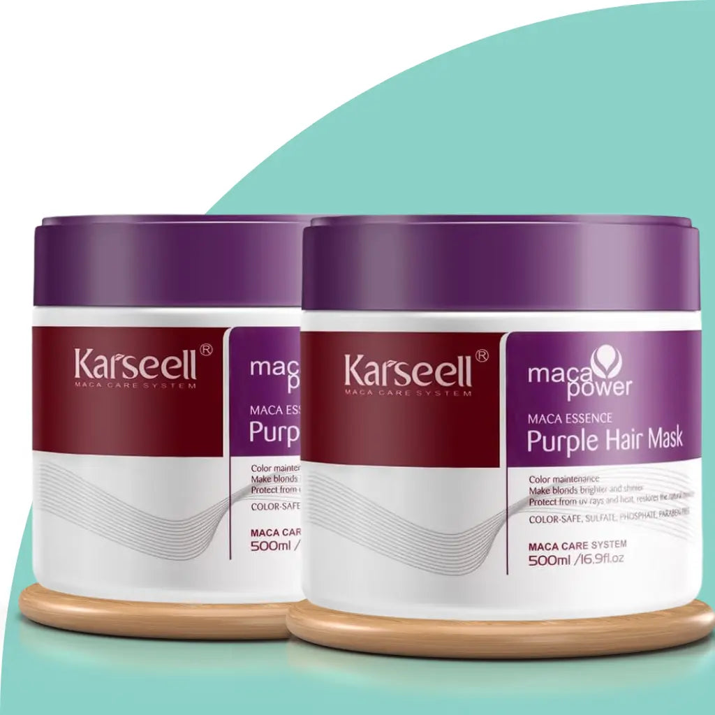 Kit para cabelos loiros - Máscara Karseell Roxa Original 500ml + Óleo de Argan + Touca de Cetim de Brinde