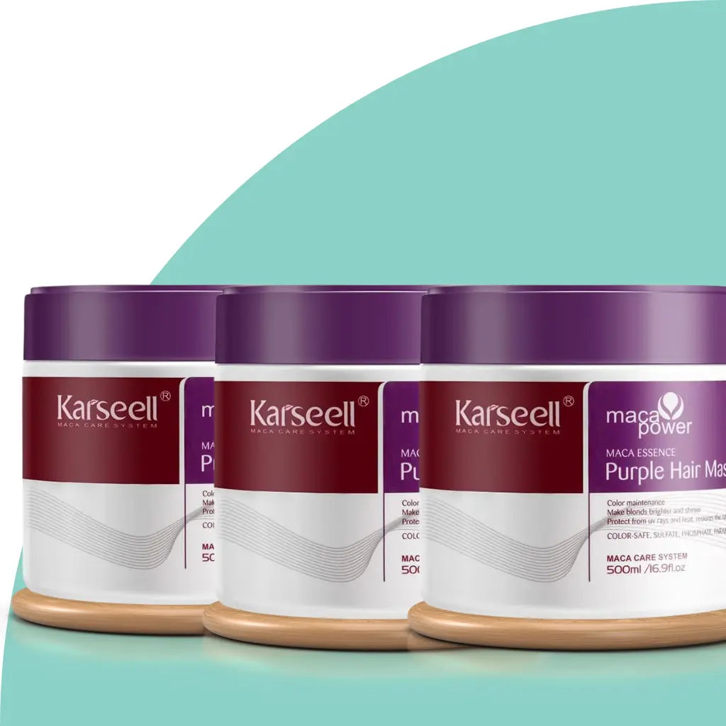 Kit para cabelos loiros - Máscara Karseell Roxa Original 500ml + Óleo de Argan + Touca de Cetim de Brinde