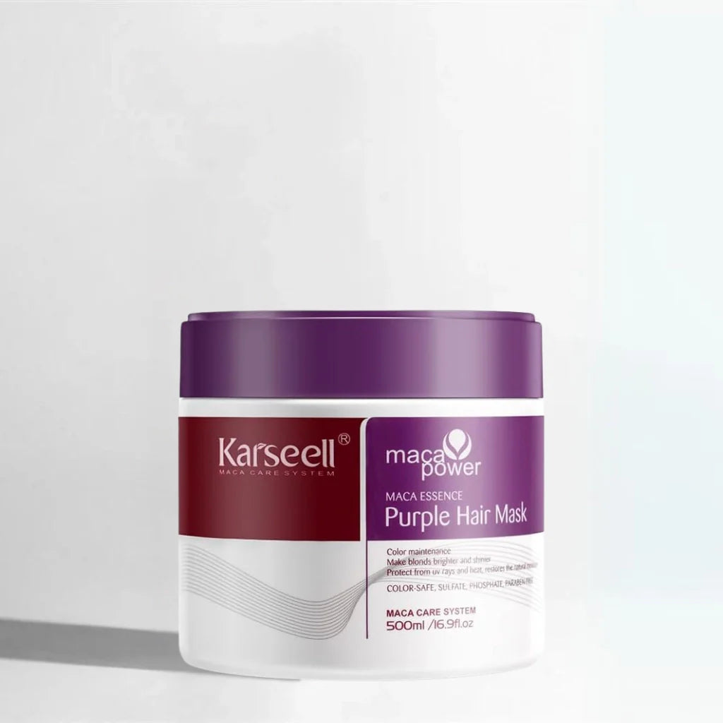 Kit para cabelos loiros - Máscara Karseell Roxa Original 500ml + Óleo de Argan + Touca de Cetim de Brinde